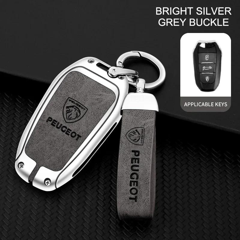 Car Sticker 2025 Hot Car Zinc Alloy Leather Smart Key Case Shell Cover Protector Fob for Peugeot 308 408 508 2008 3008 4008 5008