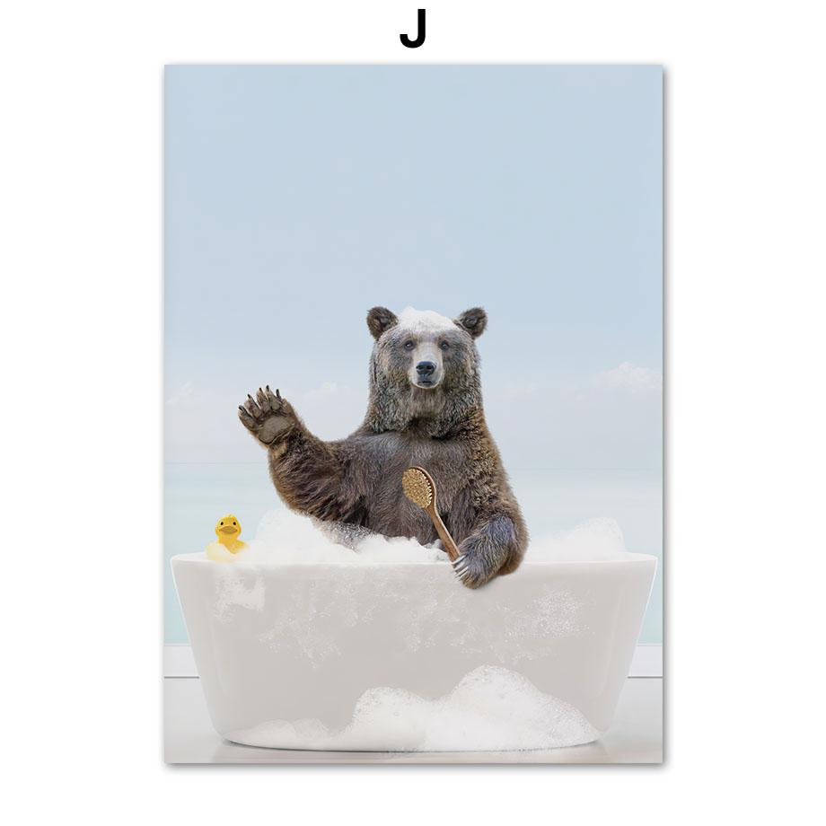 Животное в ванне Лев Тигр Лама настенная живопись на холсте туалет причудливые постеры и принты настенные панно Забавный декор для ванной комнаты