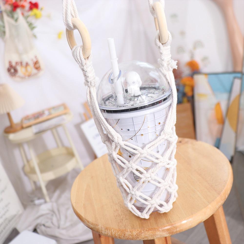 Hollow Out Knitting Water Bottle Holder Bohemian Crochet Wine Bottle Carrier  Hiking