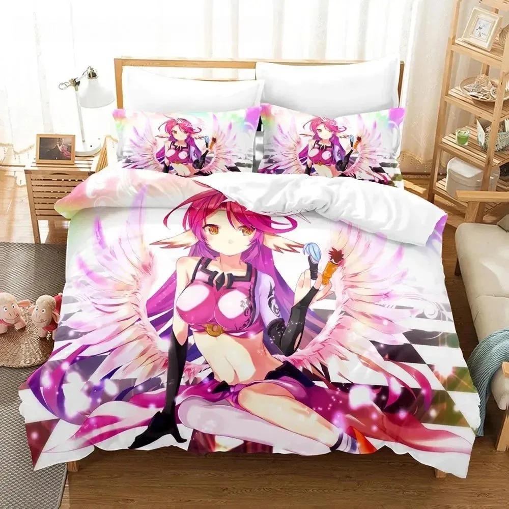 No Game No Life Комплект постельного белья Картон Аниме Взрослые Молодые Парни Спальня с Мягкой Тканью Пододеяльник Комплекты 3D Кавайная Девочка