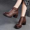 Туфли-лодочки, дышащие ботинки с открытым носком, универсальная женская обувь на высоком каблуке из натуральной кожи с круглым носком в стиле ретро
