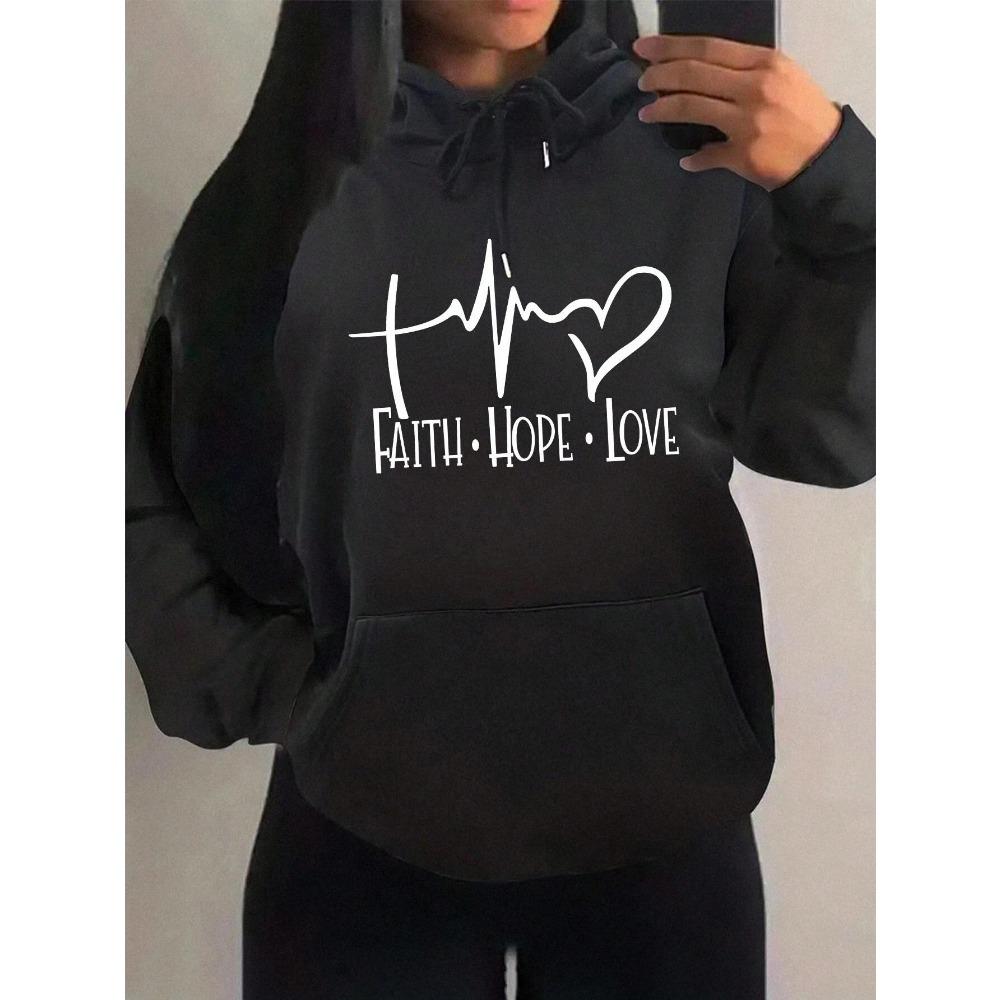 Faith Hope Love Letter Graphic Women Hoody Street Casual Loose Hoodies Autumn Fleece Pullover O-Neck Clothing Female