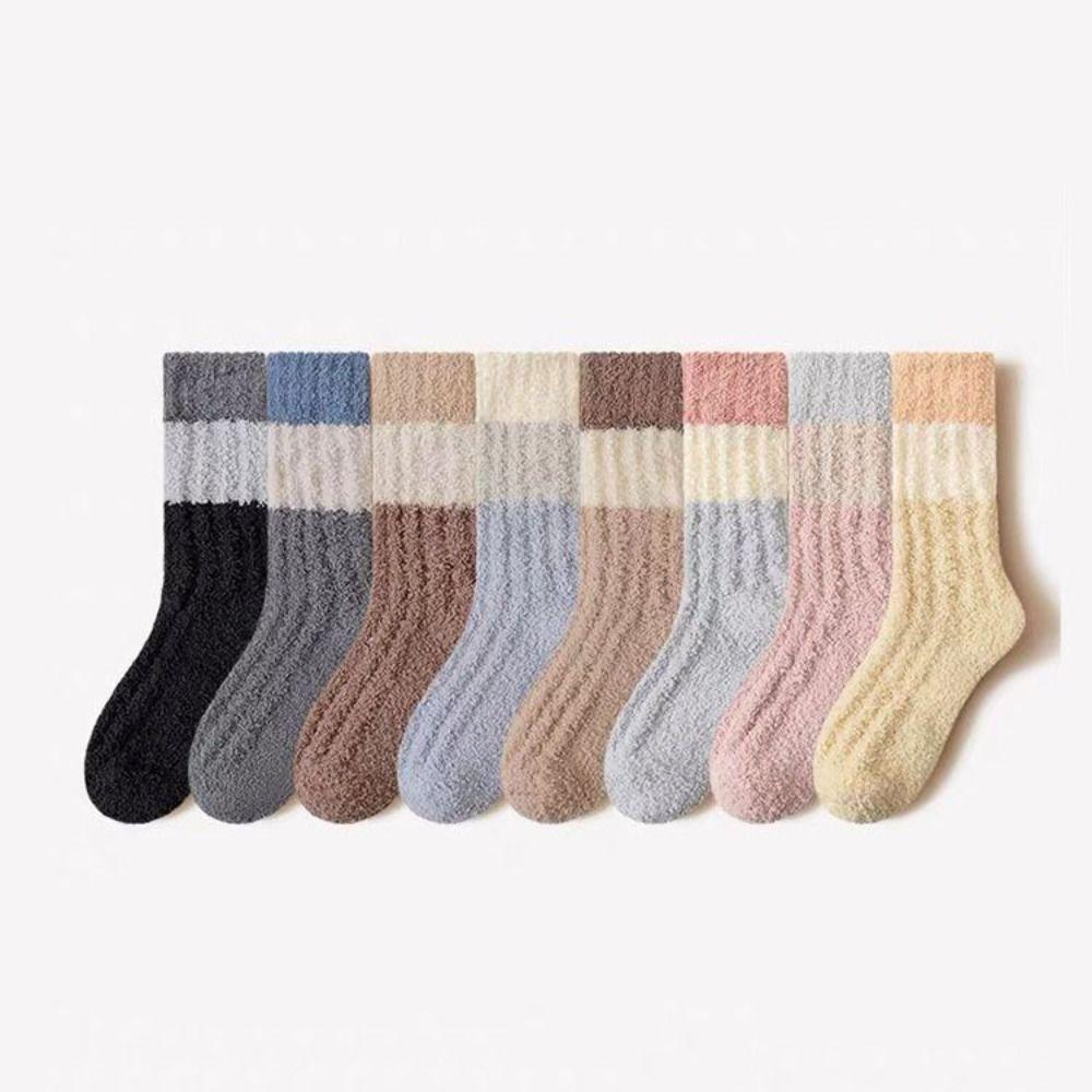 3Pairs Thickened Floor Plush Socks Winter Mid Tube Socks Women Coral Fleece Socks Winter