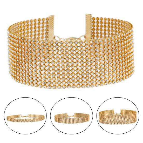 Adjustable Wide Choker Collar Inlay Rhinestone Hip Hop Choker Necklace Jewelry