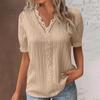 Summer Women's V-neck Lace Print Irregular Ruffle Light Casual Street Style Solid Color T-shirt Tops