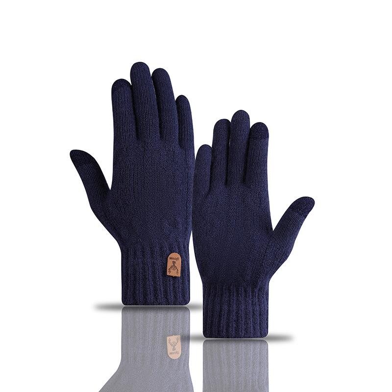 New men's warm gloves for winter touch screen plus velvet thickened cold-proof and warm wool knitted gloves