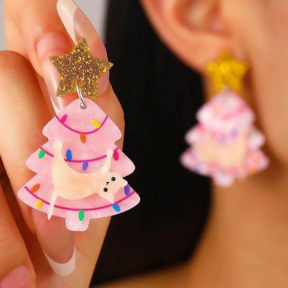 Cartoon Style Stud Earrings Acrylic Material Star Earrings Sweet Tree Earrings Women Wear