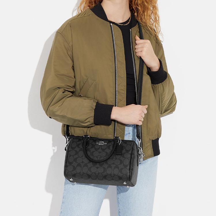 Coach Rowan 25 Classic Monogram Zip Closure Coated Canvas And Leather Briefcase Handheld Shoulder Crossbody Bag Medium Women bags Black CH280-SVTSQ