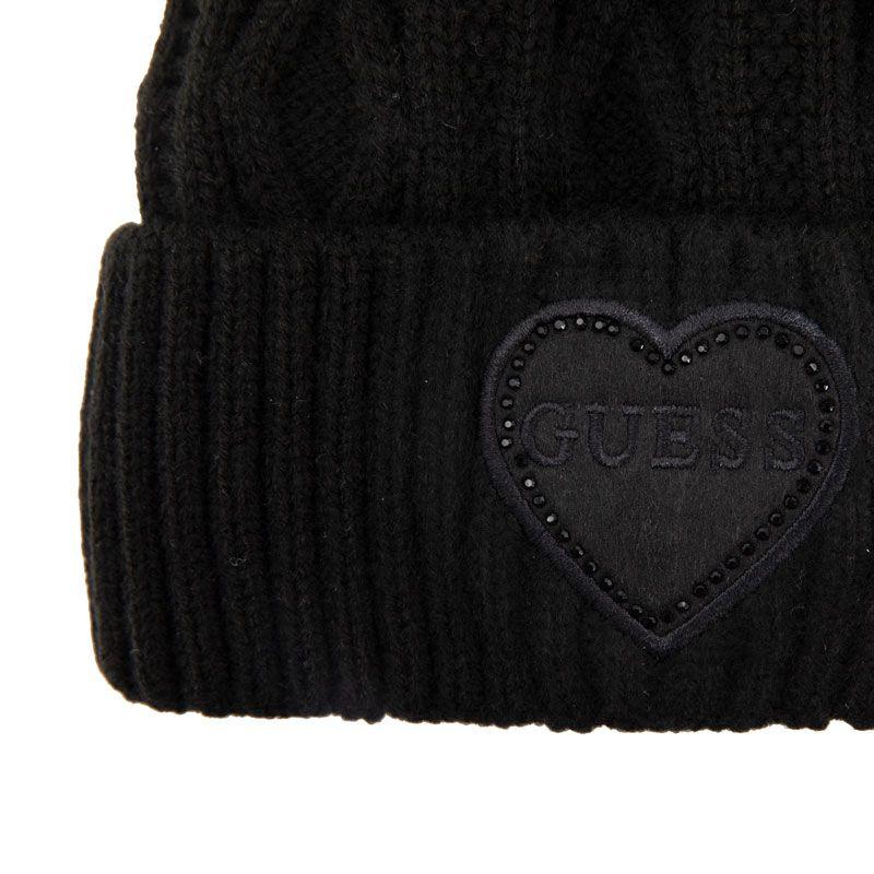 GUESS Women's Cable Knit Fleece Hat with Pompom