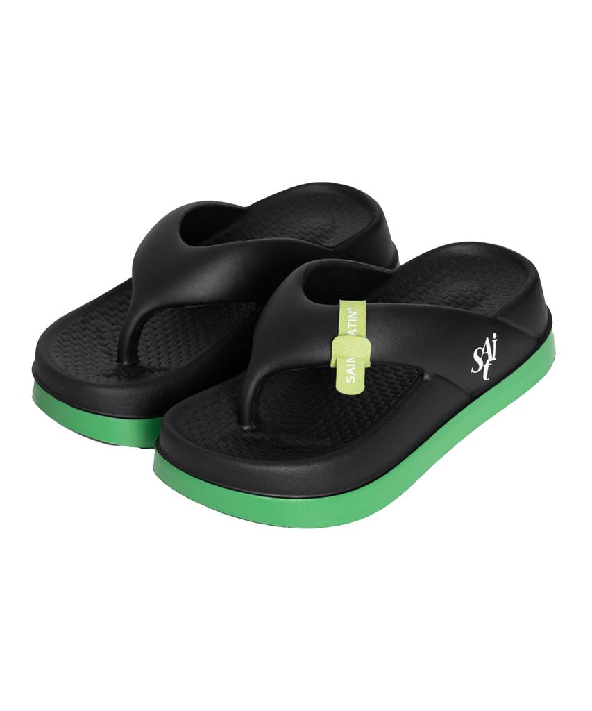 Шлепанцы Saintsatin Bubble на платформе 6 см, с блочным каблуком, Color Block_Черный Зеленый