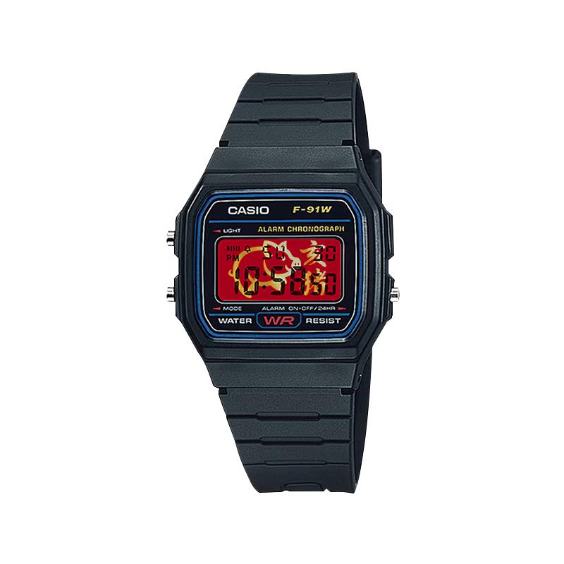 Casio Индивидуальные часы, модифицированная серия, электронный механизм, ремешок из смолы, тот же стиль для мужчин и женщин, красный циферблат F-91W-1