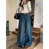 Kumikumi Retro Two Buttons Denim Loose Pants Women's Clothing Fall High Waist Loose All-Matching Straight Pants Pants
