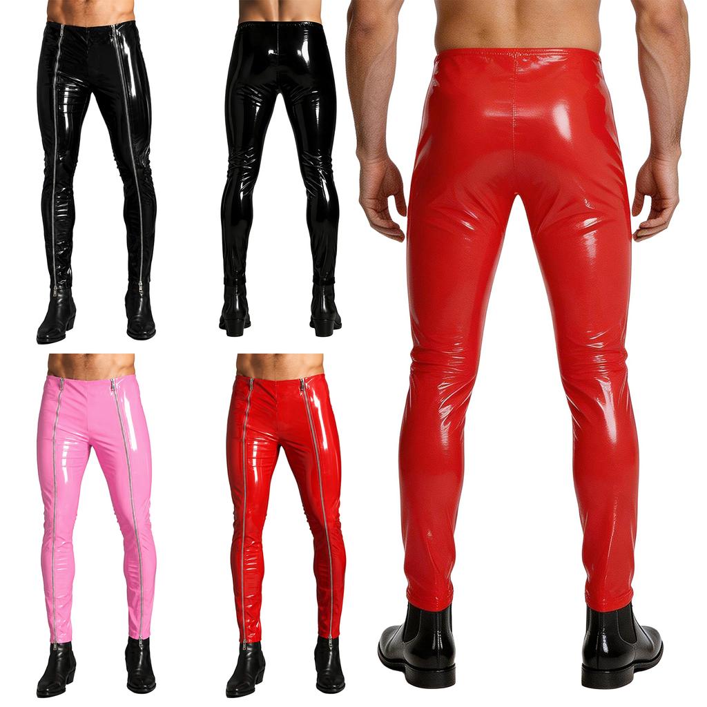Mens Patent Leather Front Zipper Pants