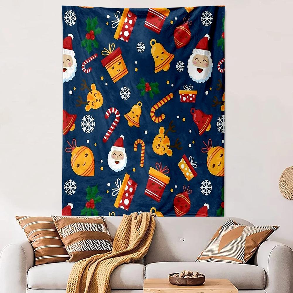 Christmas cartoon Santa Reindeer Candy Bells Patterned tapestry for bedroom and living room home decor