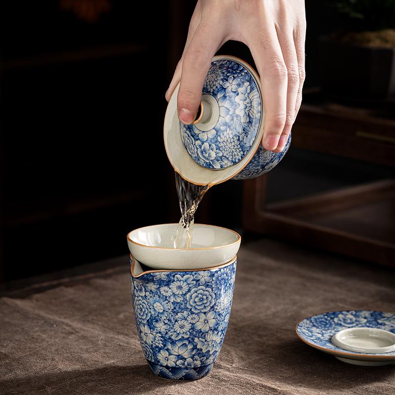 Ретро Ru печь для чая Супница Керамическая чаша с крышкой Sancai Чайник Gaiwan может поднять чайную посуду кунг-фу