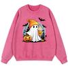 Halloween Ghosts And Pumpkins Girl Vintage Washed Cotton Sweatshirt Simple Pullover Thin Style Loose Hipster Fleece