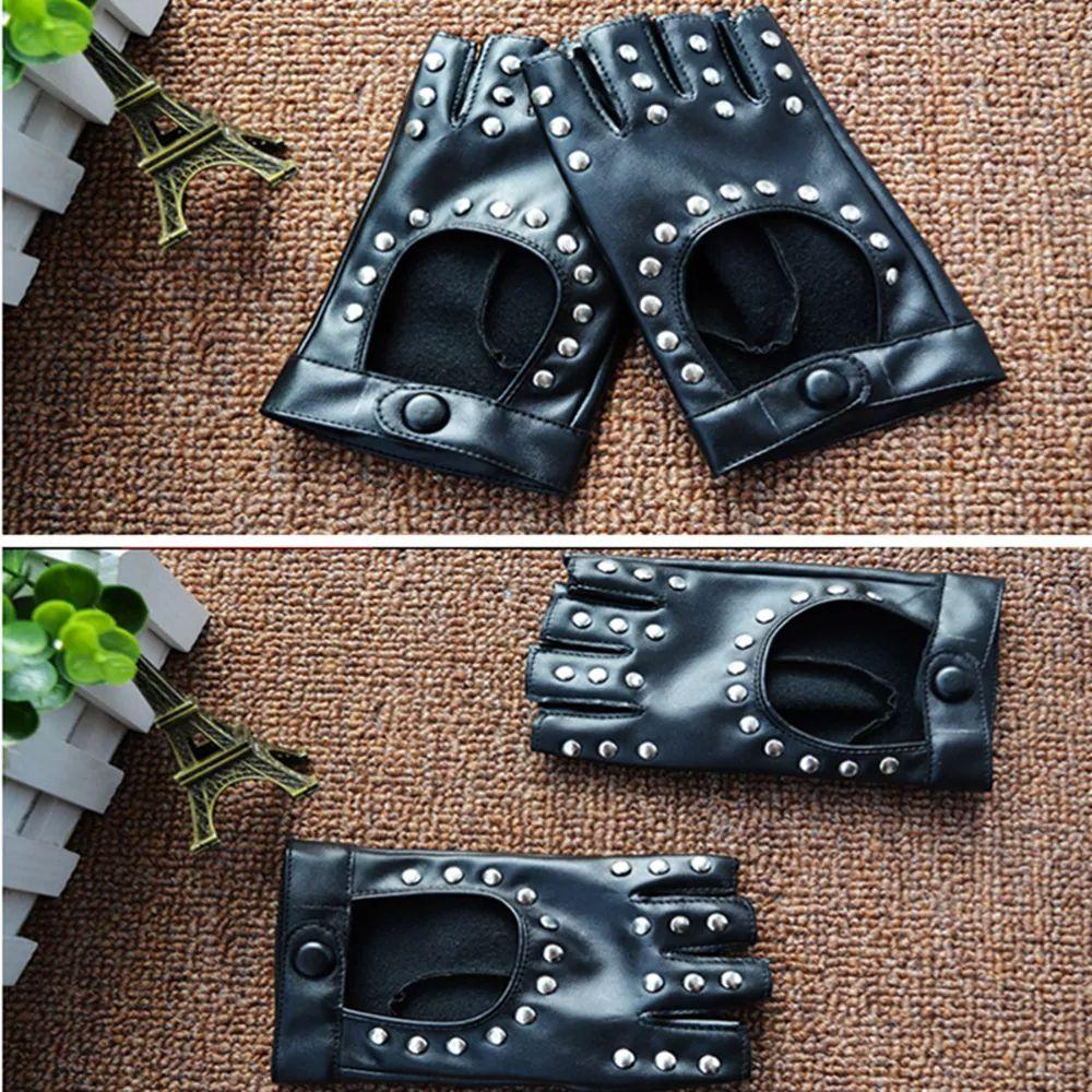 Punk Dance Outdoors Fingerless Gloves Rivets Gloves Fashion Accessories Pu Leather Mittens