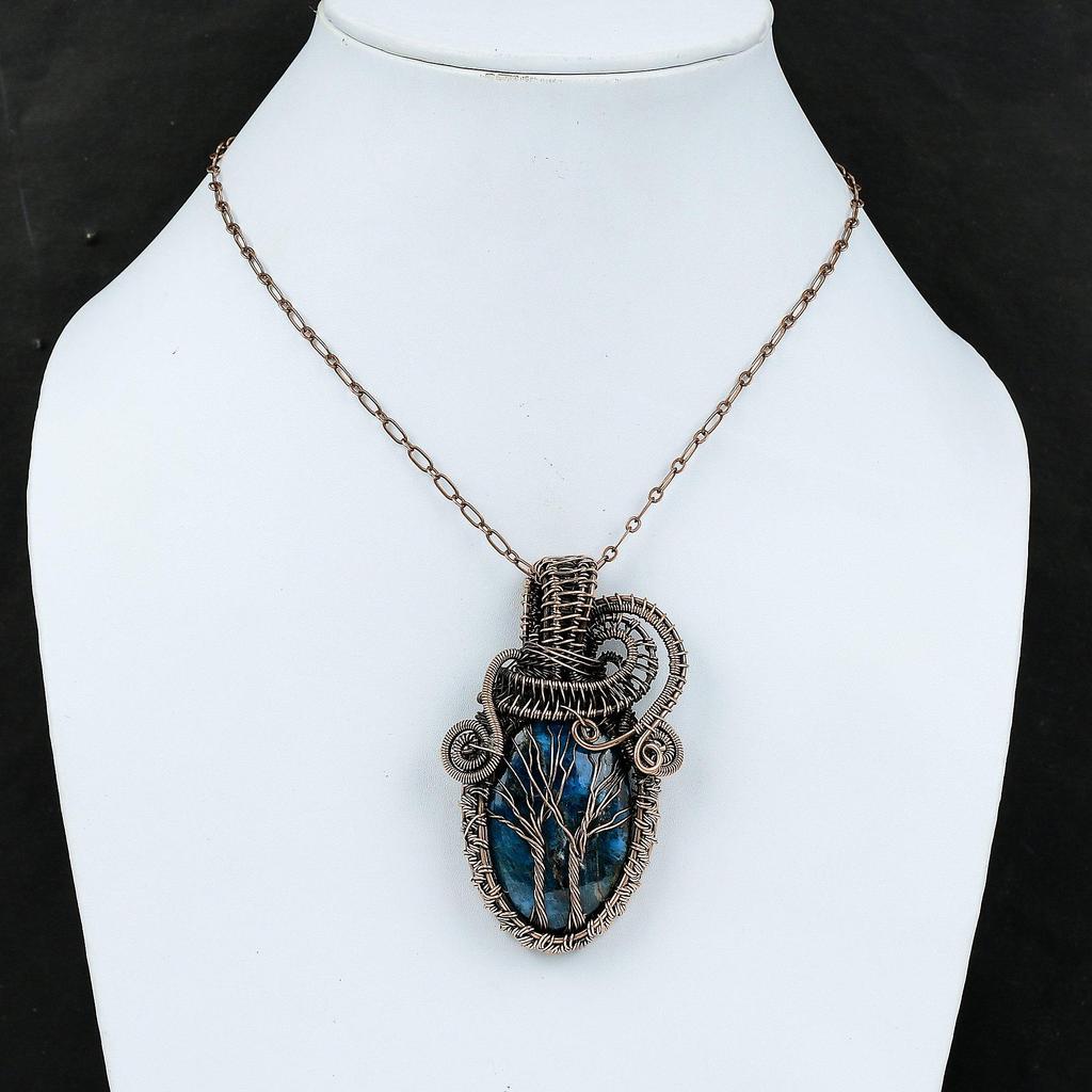 Древо Жизни Неоновый Апатит Подвеска Медная Проволока Обернутая Подвеска Ювелирные Изделия Ручной Работы Из Драгоценных Камней Медная Проволока Обёрточная бумага Ювелирный Подарок Для Него Женский Подвеска