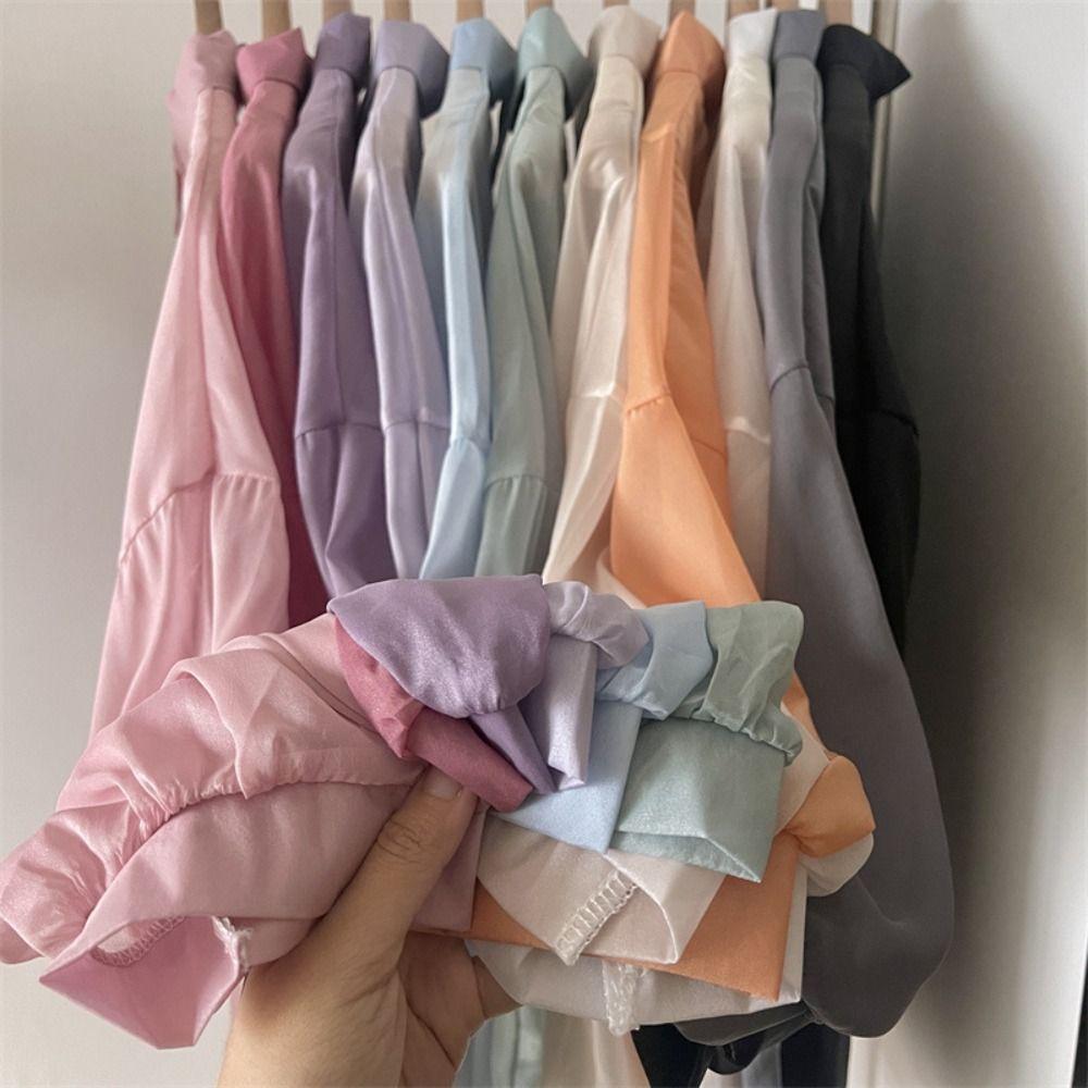 Chiffon Women Shirt Blouse Solid Color Female Loose Cardigan Casual Long Sleeve Top