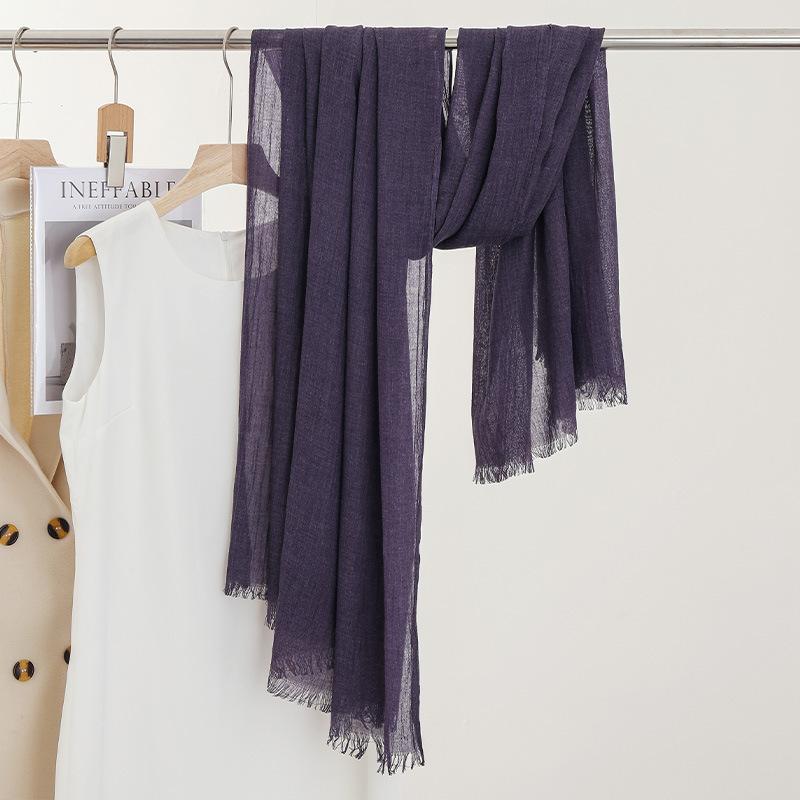 Однотонный тонкий шарф Женская солнцезащитная шаль Однотонный простой Имитация хлопка и льна Шелковый шарф Пряжа высокого класса