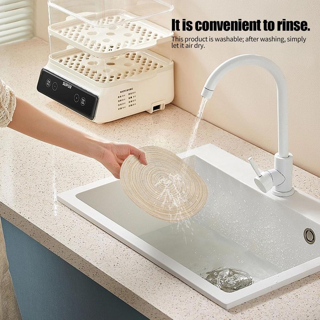 7 Inch Round Braided Placemats Set of 4,Coffee Mat,Table Mats,Washable Heat Resistant Cotton Polyester Circle Place Mats for Kitchen Dinner Party