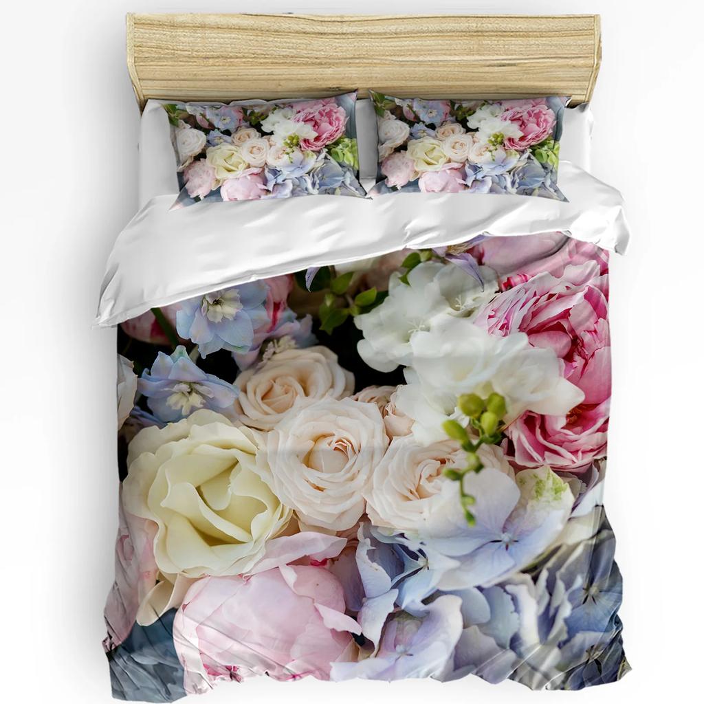 Pink Flower Peach Blossom Duvet Cover With Pillow Case  3Pcs Bedding Collection Quilt Cover Double Bed Home Textile