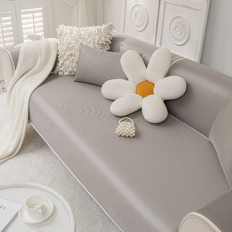 Чехол для дивана из нескользящего однотонного материала для гостиной, летний чехол для диванной подушки из ледяного шелка, простой чехол для дивана