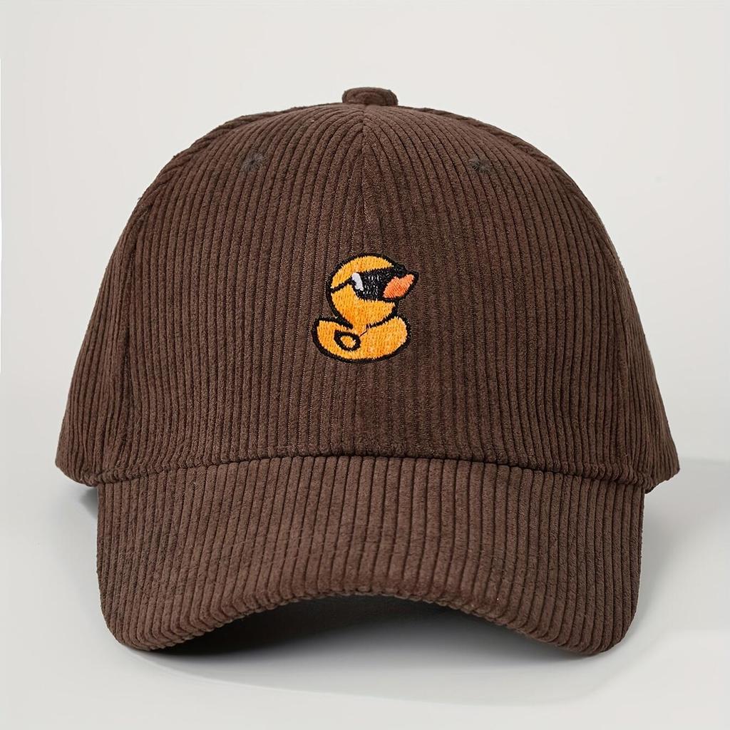 Cute Yellow Duck Corduroy Baseball Cap Embroidery Unisex Vintage Snapback Hat Outdoor Camping Fashion Gift Streetwear Daily C