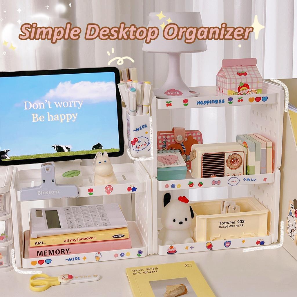Kawaii Минималистский настольный органайзер для хранения вещей с крючком, держатель для ручек, студенческое общежитие, канцелярские принадлежности, косметика, полка для хранения разных вещей