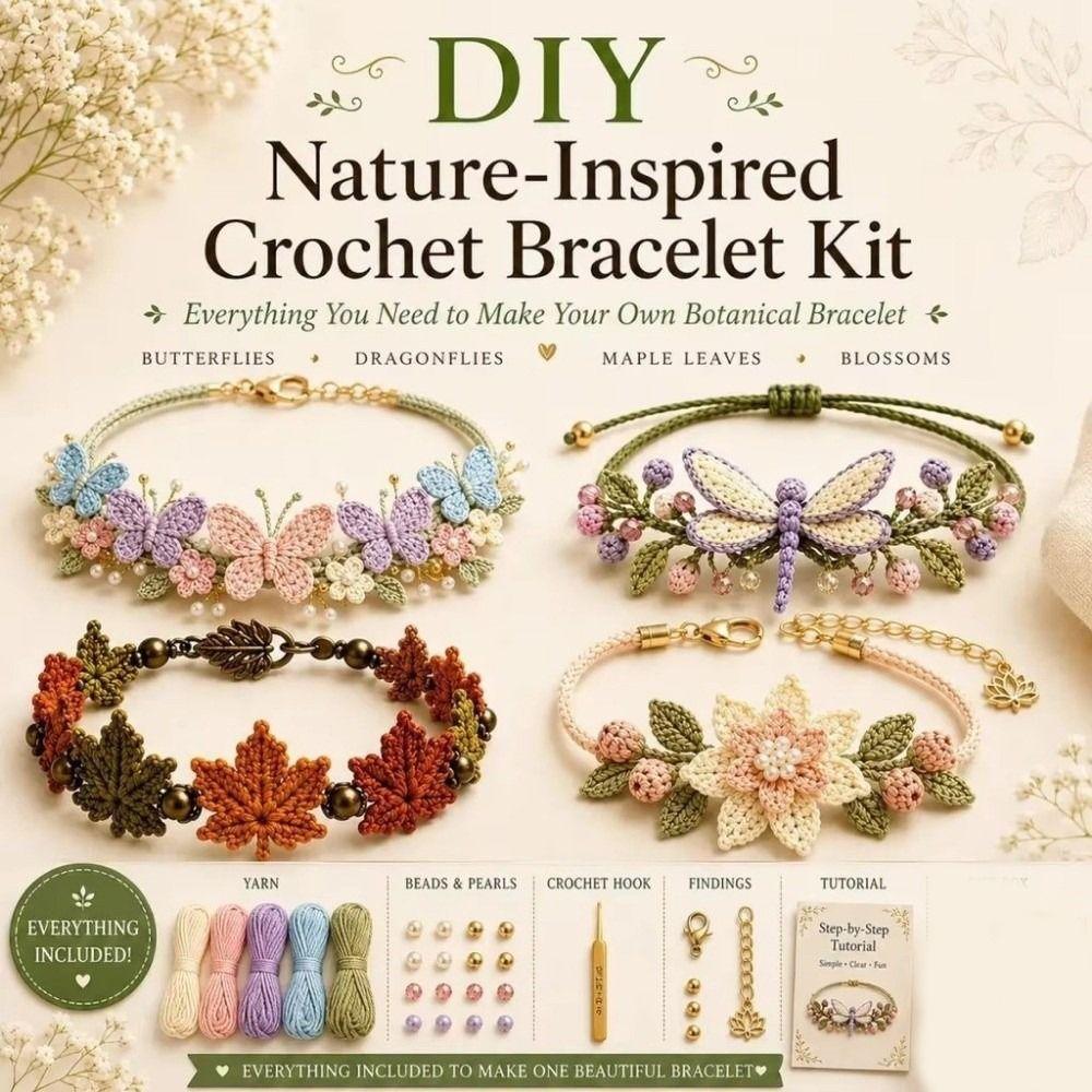 Handmade DIY Bracelet Making Kit Forest Floral Crochet Bracelet Kit Holiday Birthday Gift