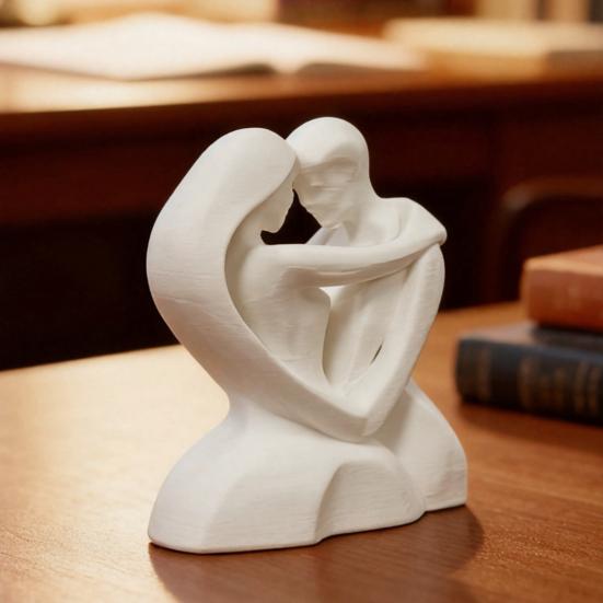 Современный Минималистичный Декор 3D Печатная Скульптура Обнимающейся Пары в Форме Сердца, Романтическая Фигурка Объятий с Матовым Белым Покрытием, Декор в Скандинавском Стиле