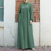2024 Middle East Muslim Women's Puff Sleeve Dress with Zipper Placket and Elastic Cuffs