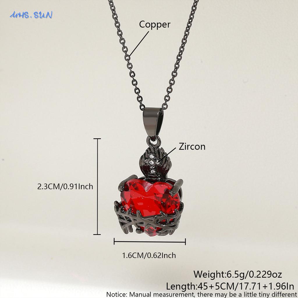 MHS.SUN Gold Plated Sacred Heart of Jesus Cross Necklace Red Zircon Religious Catholic Pendant Necklaces For Women Girls Jewelry