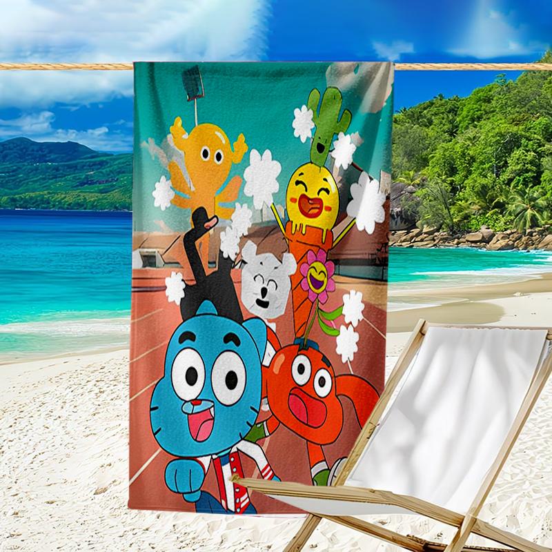 proof beach towel with a The Amazing World of Gumball pattern - soft,absorbent,quick-drying,machine washable - perfect for swimming,camping,bathing