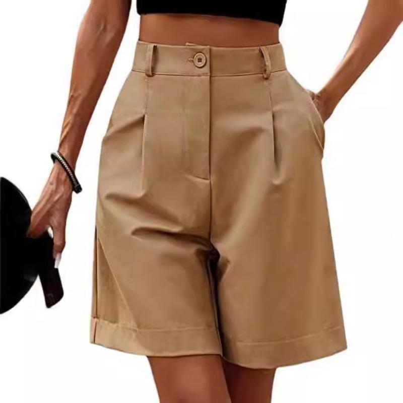 Women's Summer Shorts Long with High Waist Female Loose White Classic Knee-Length Office Wide Women's Shorts Black Candy
