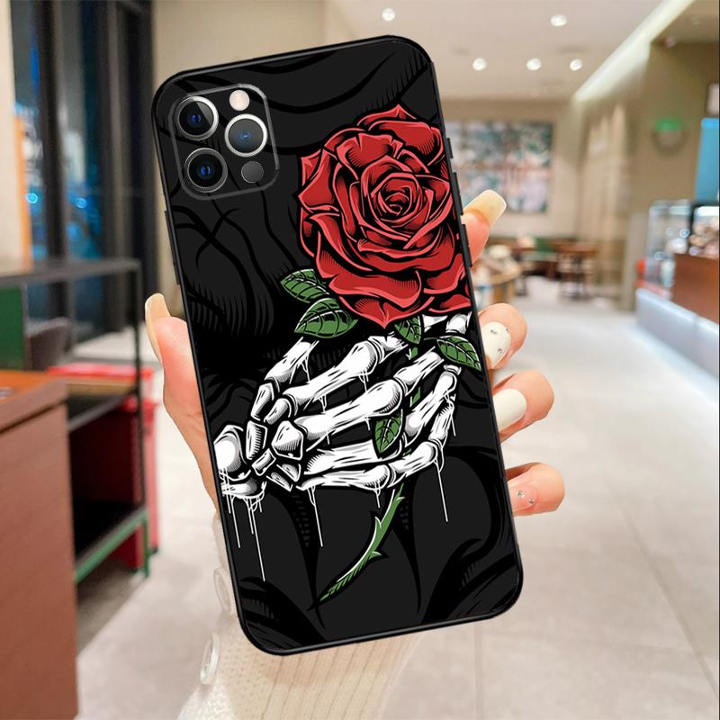 Чехол-накладка для iPhone 17 Air 16 14 13 11 15 Pro Max mini 15 16 Plus 16e, готический, с изображением скелетной руки и розы, защитный