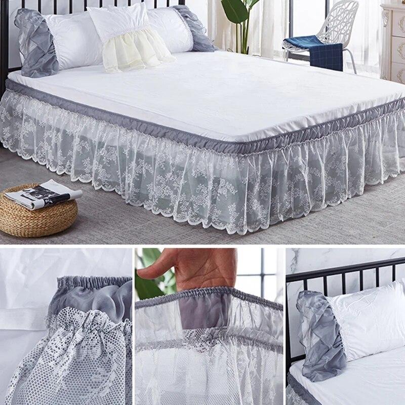 Two Layers Lace Bed Skirt Elastic Wrap Around Bed Cover Without Surface Bed Skirt Couvre Lit Twin/Full/Queen/King Size Bed Decor