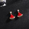 Классические красные серьги Small Fan, благоприятные и радостные новогодние серьги, микронабор с капельной глазурью, серебряная игла S925, серьги Primordial Year