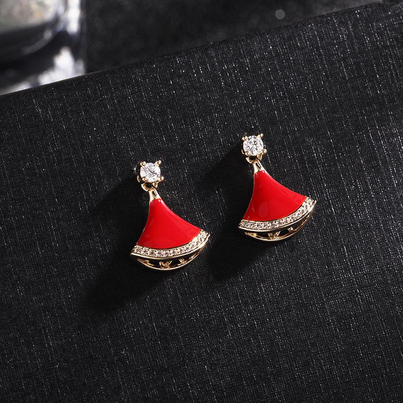 Классические красные серьги Small Fan, благоприятные и радостные новогодние серьги, микронабор с капельной глазурью, серебряная игла S925, серьги Primordial Year