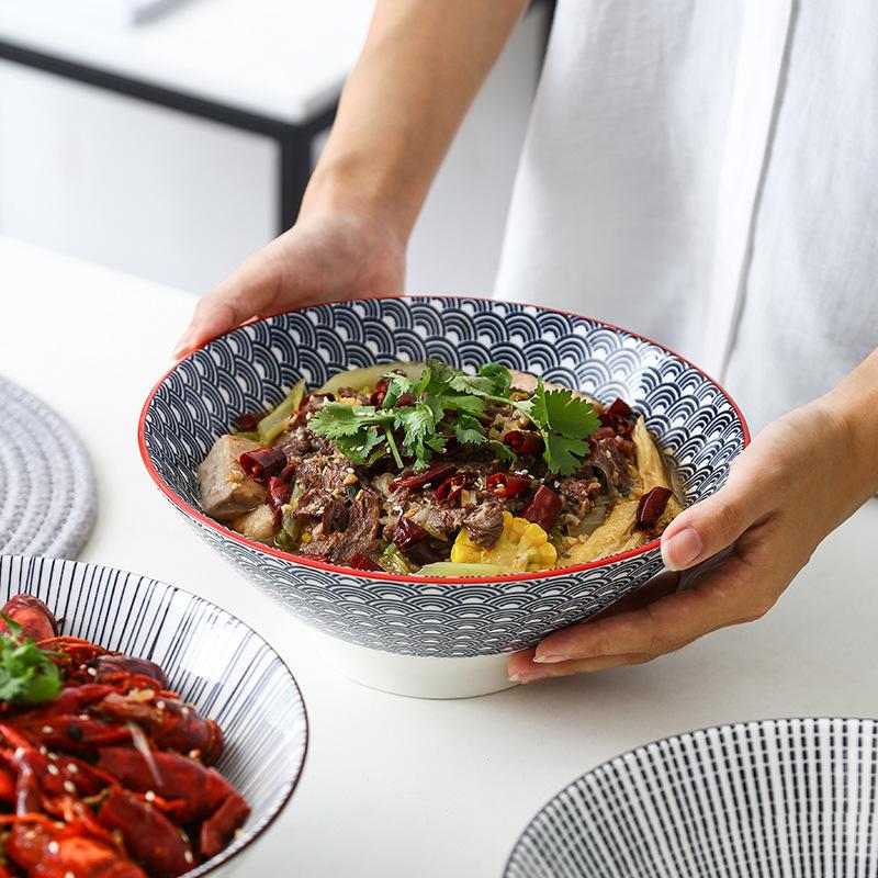 9 Inch Large Ramen Bowl Japanese Underglaze Ceramic Tableware Noodle Soup Bowl for Home