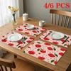 4/6pcs Rectangular Placemats - 18x12 Inches, Vintage Cherry Seamless Pattern Printed Fabric, 2D Element Pattern Design, Easy-to-Clean Table Heat Insul