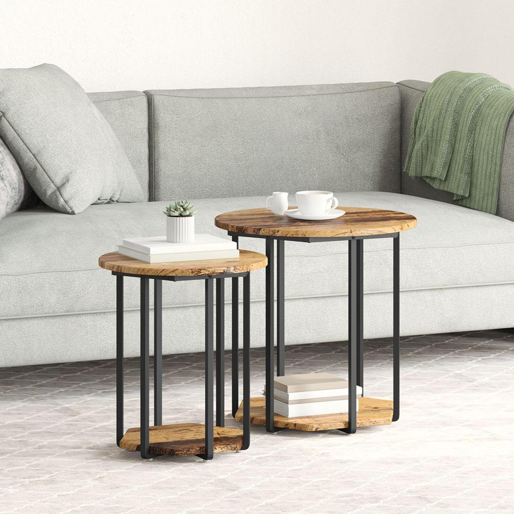 2-Piece Modern Round Living Room Nesting Coffee Tables, Sofa Side Table, Living Room Decor Table