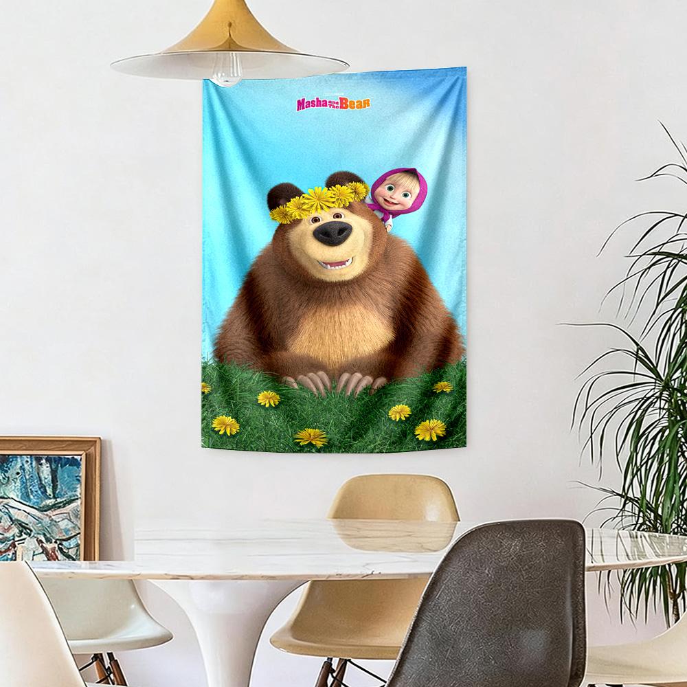 Masha Bear Wall Decor Tapestry Art For Pet Memorial Birthdaywedding Party Backdrop Family Gift