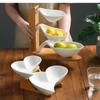 Двухслойная керамическая ваза для фруктов, тарелки для закусок, поднос для хранения десертов, подставка для торта, деревянная тарелка, бытовая емкость для соевого соуса