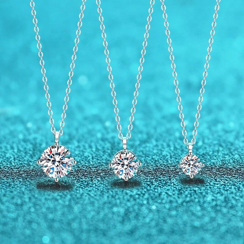 D Color 1ct VVS Moissanite Necklace for Women Simulated Lab Diamond Pendant Gift 100% Sterling Silver Wedding Jewelry Four-claw