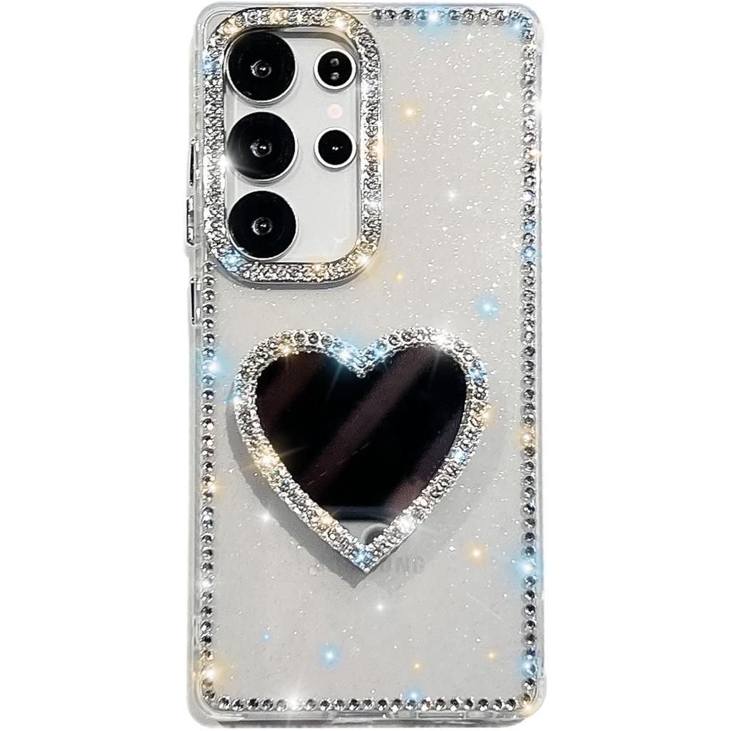 A37 Держатель-зеркало Love Подходит для Samsung S26Ultra Чехол для мобильного телефона Блестящий Алмаз S25 Блестящий Порошок A56 Чехол