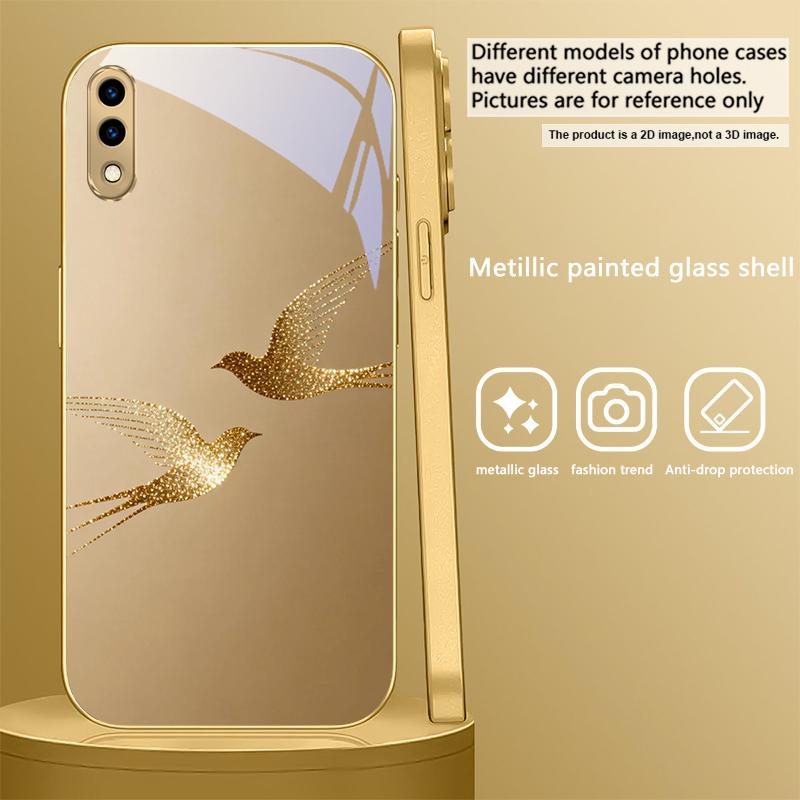 golden flying bird For Samsung A 01 52S A04 A05S A10 A12 A13 22 23 24 36 42 M02 Note 10 20Ultra 8 9 Golden glass phone case