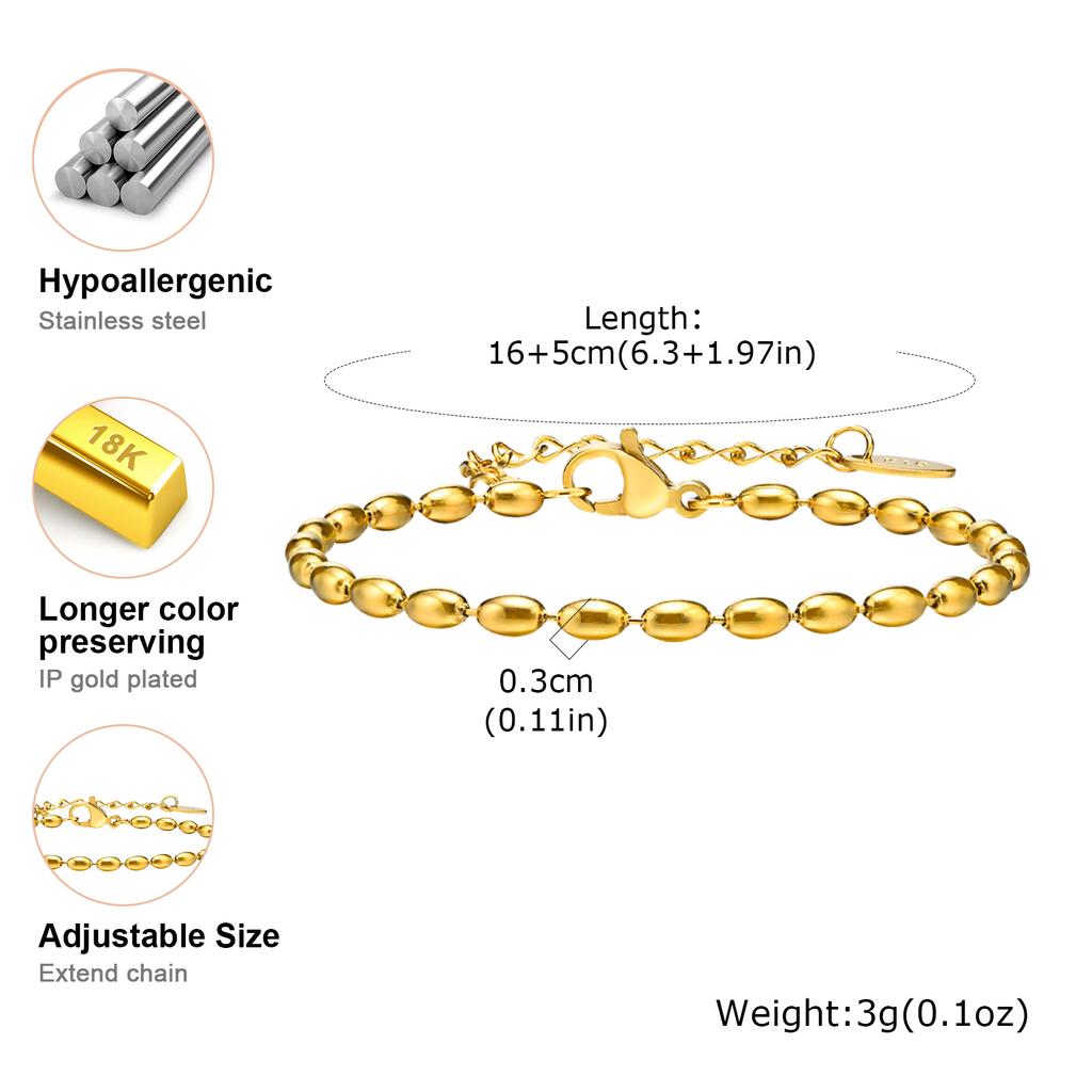 Classic AAA Zircon Tennis Bracelet for Women, Stainless Steel Oval Beads Chain Bracelets, Waterproof Fashion Jewelry Daily Party