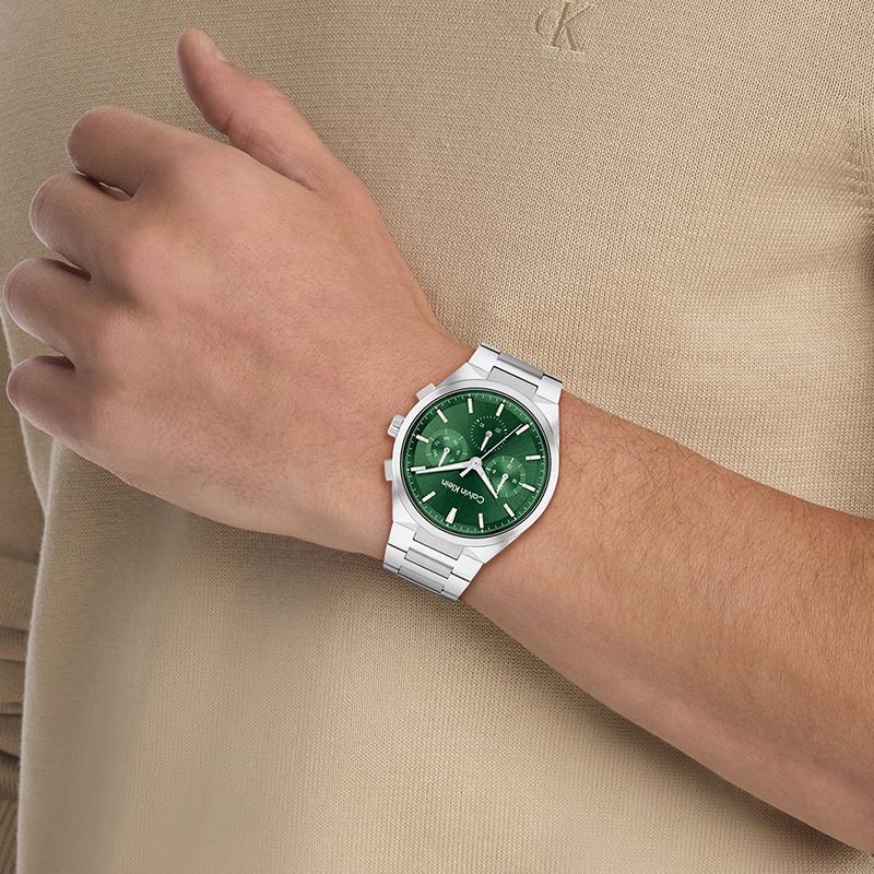 CALVIN KLEIN watch quartz movement steel strap green dial men's watch 25200441