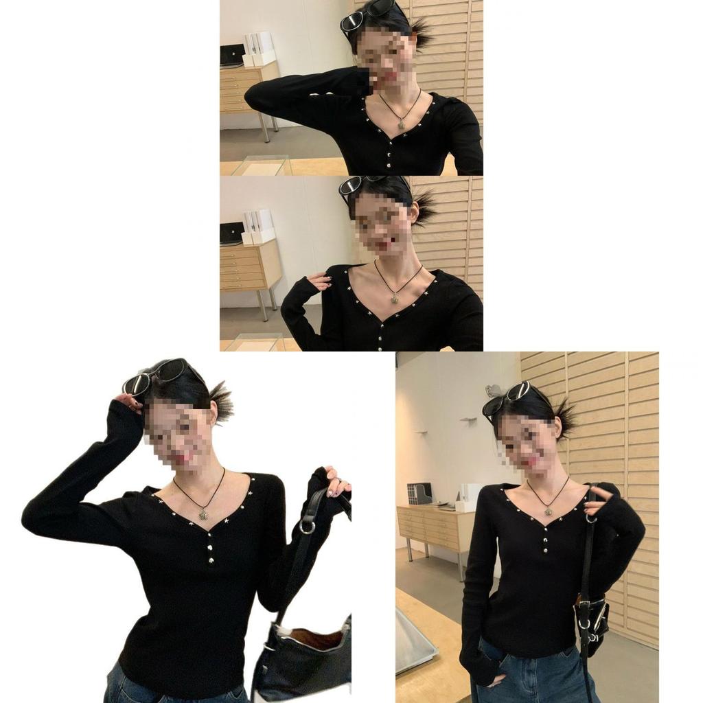 T Shirt For Women Oversize V Neck Long Sleeve With Embroidery For Casual And Yoga